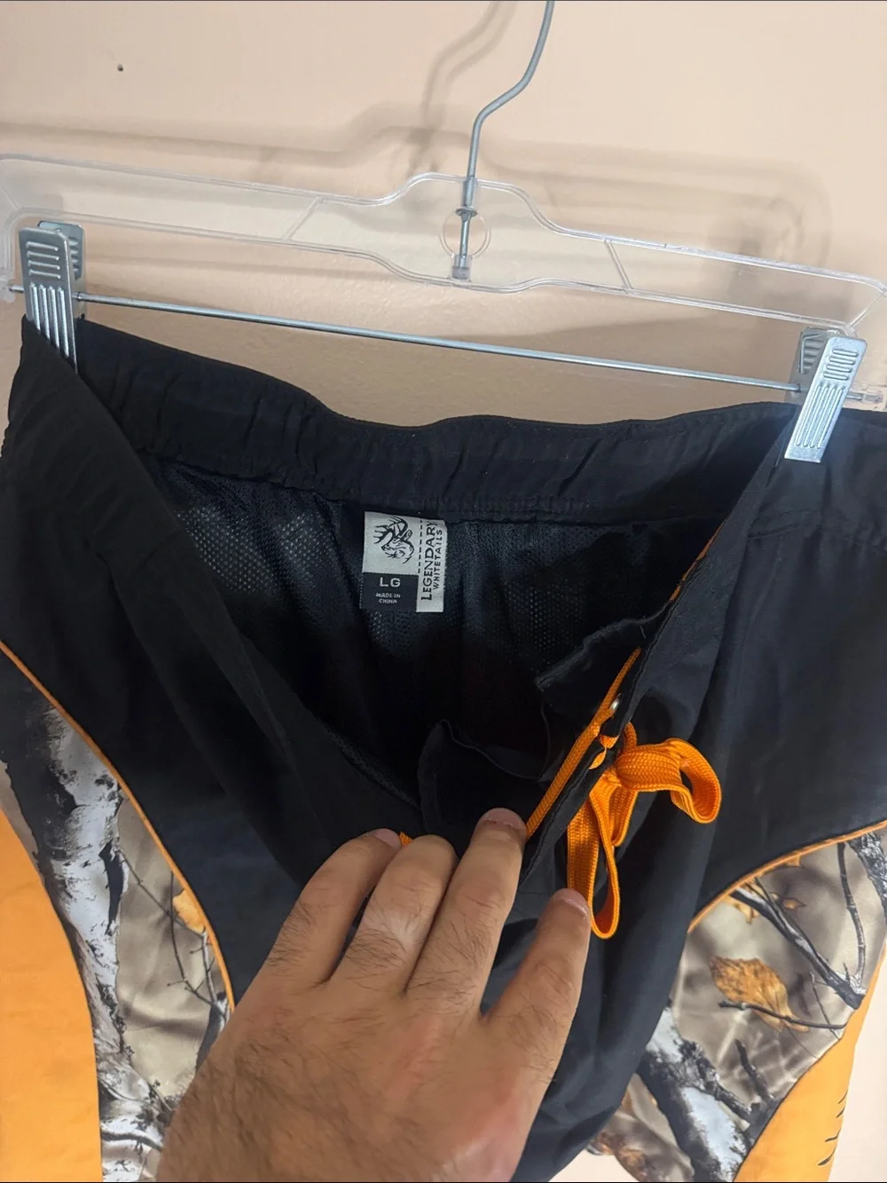 Legendary Whitetails Black & Orange Men’s Swim Trunks with Camo Panels